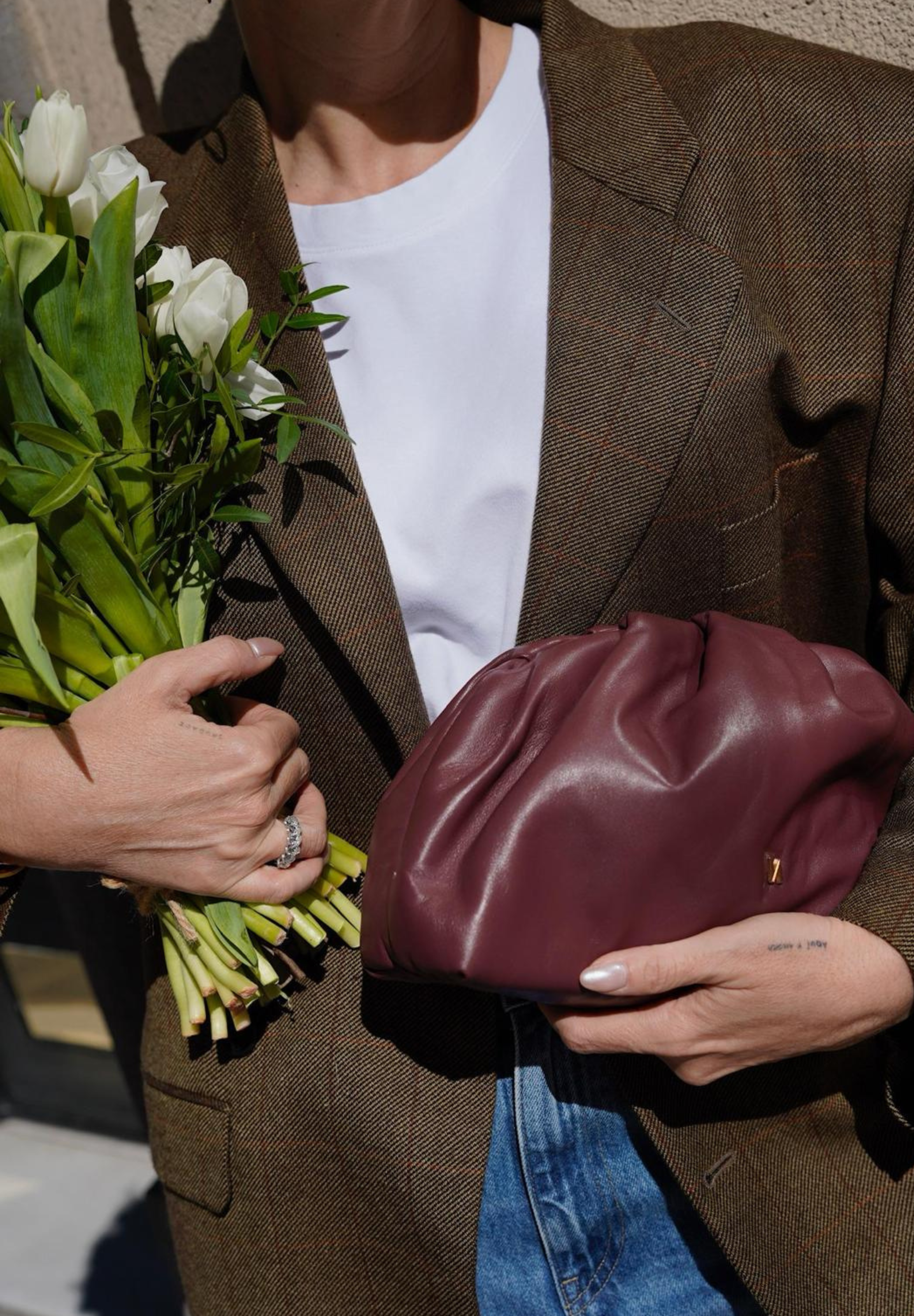 POMPOM BAG MEDIA LUNA BURGUNDY