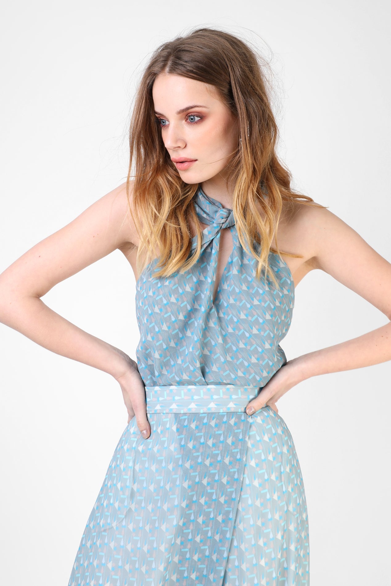 EGIPTO SKIRT GEOMETRIC HIGH BLUE
