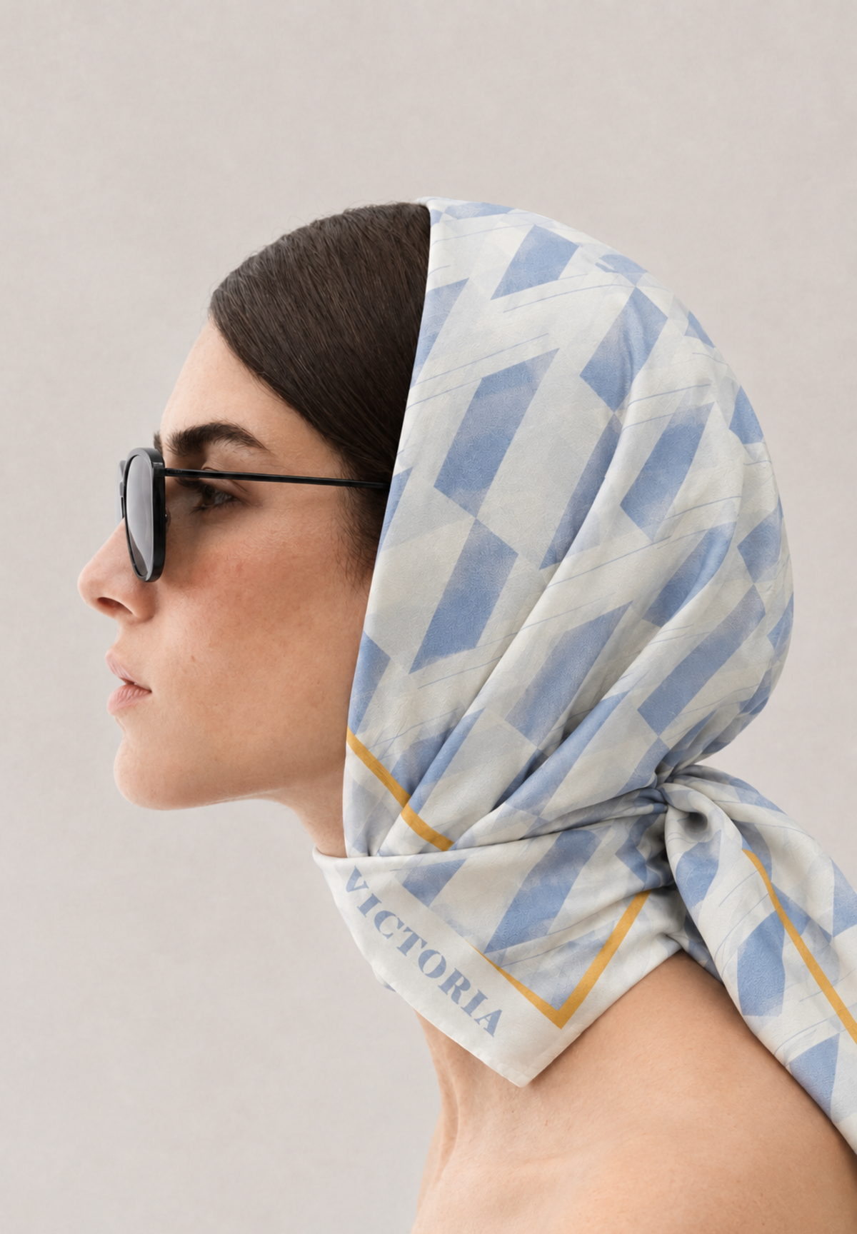 BEIGE AND LIGHT BLUE LOGO SCARF